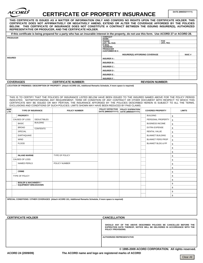 Photo Of Acord Form 24 Fillable