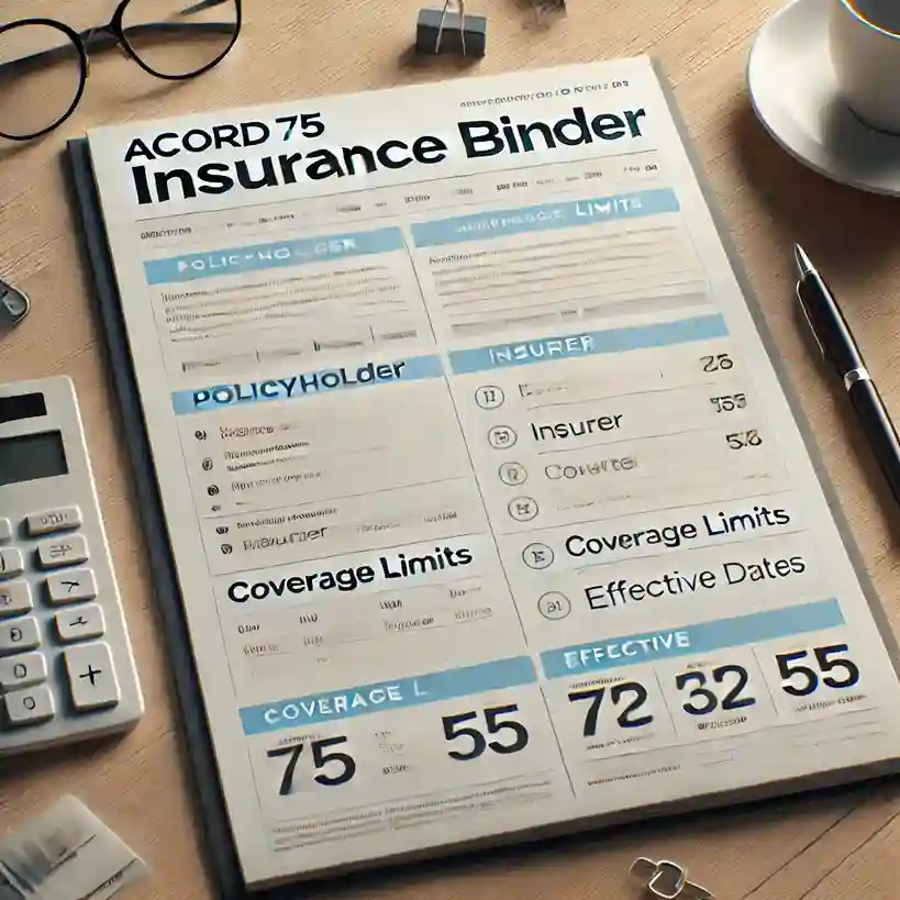 Image Showing acord insurance binder form 75